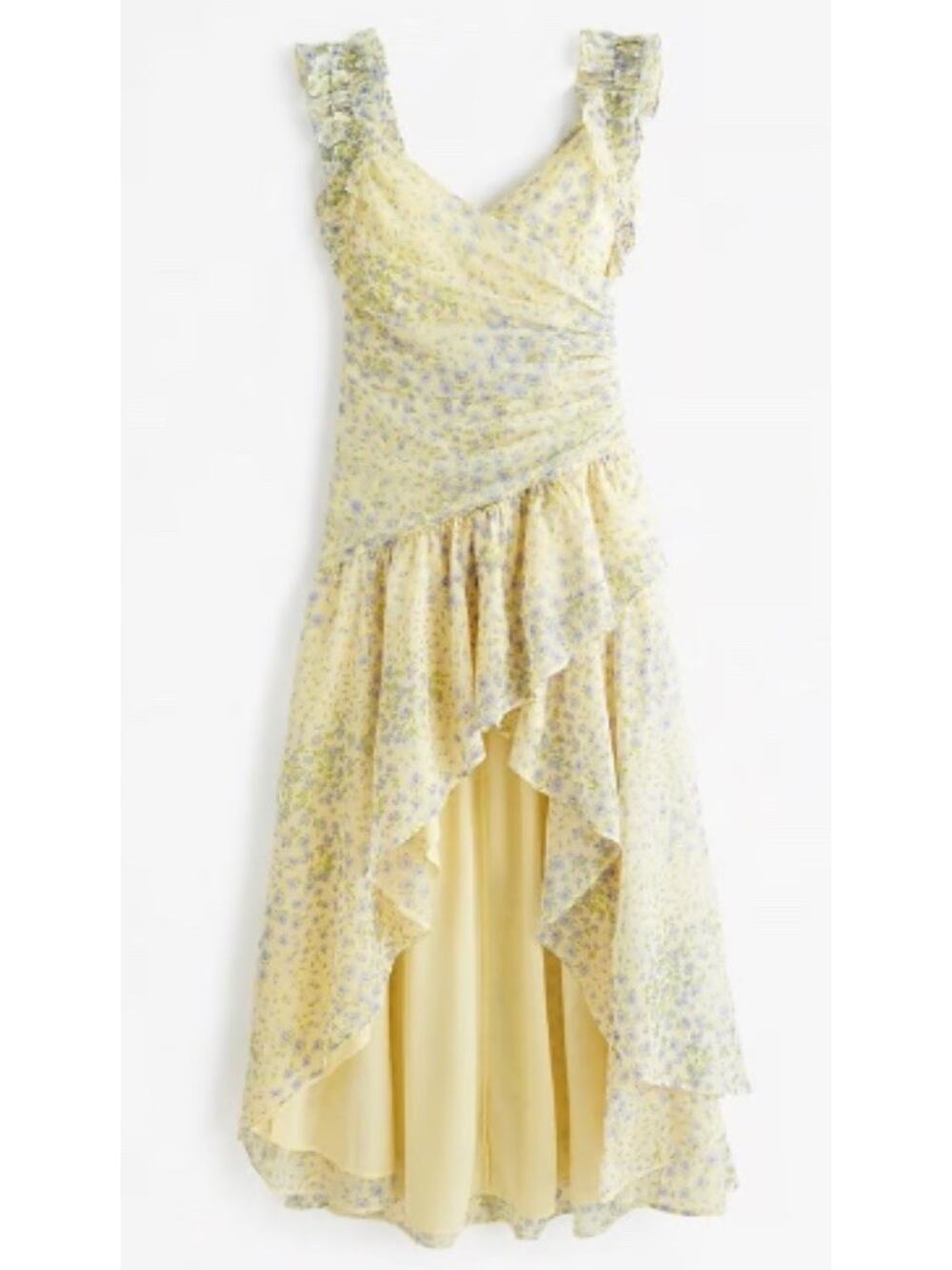 Abercrombie & Fitch Sz S/P Butter Yellow Floral Ruffle High-low Maxi Dress